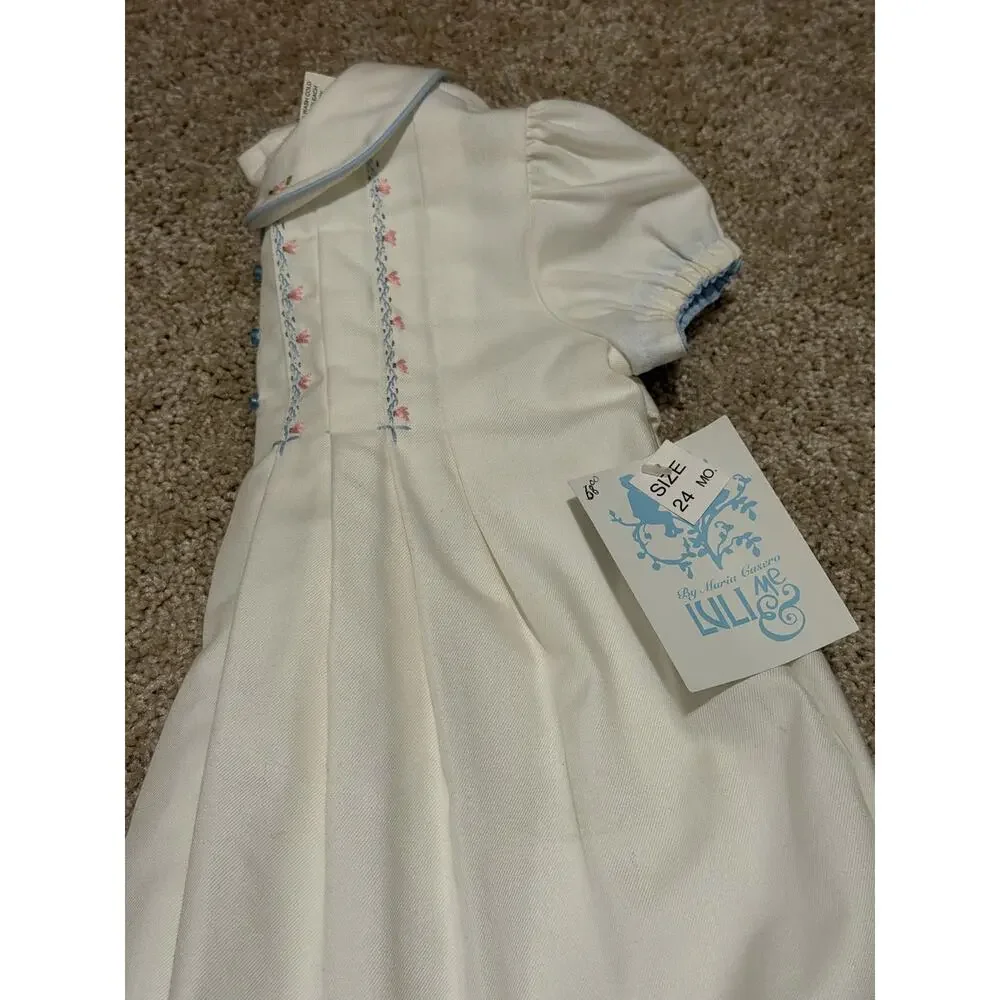 Luli & Me Heirloom White Smocked Dress Peter Pan Collar Size 24 Months